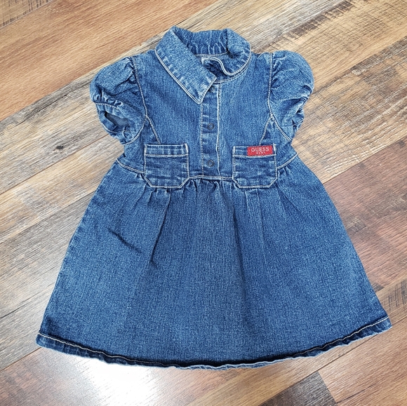 Vintage Guess Baby Blue Denim Short Sleeve Collared Dress, Size 6-9 Months - Picture 1 of 5